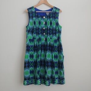 Rabbit Rabbit Rabbit blue green cotton dress shell buttons 12 Petite